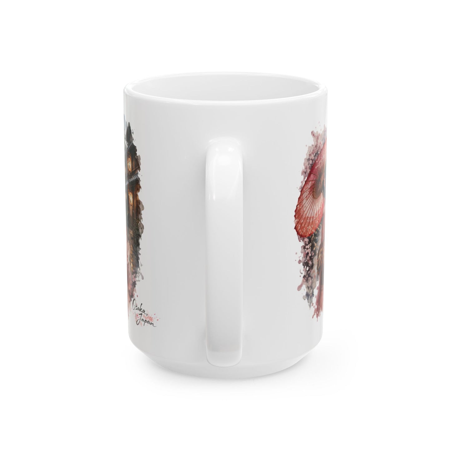 Osaka Japan Ceramic Mug — Japanese Girl in Kimono with Umbrella