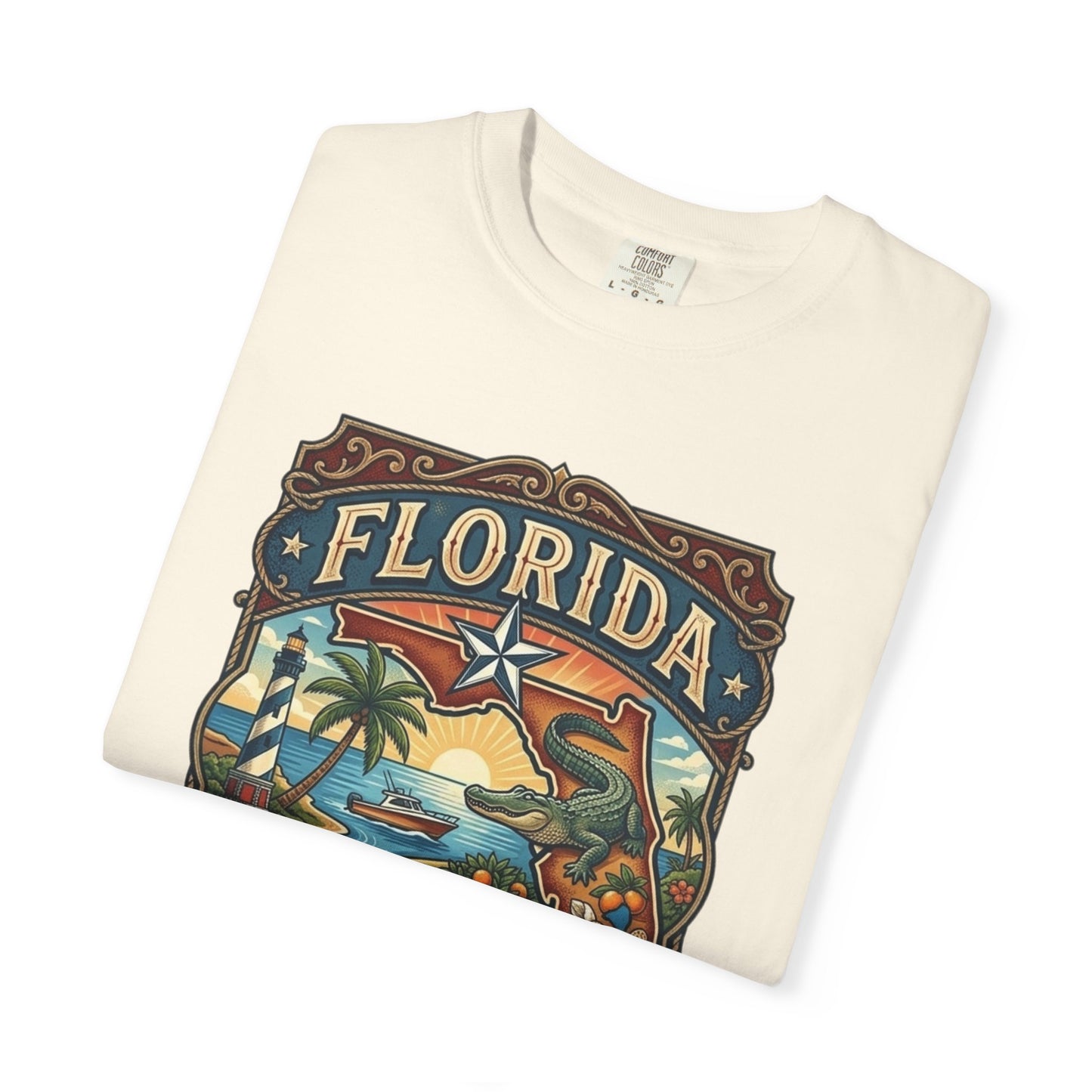Florida State Outline Tee — 'State of Florida' with Crocodile Graphic