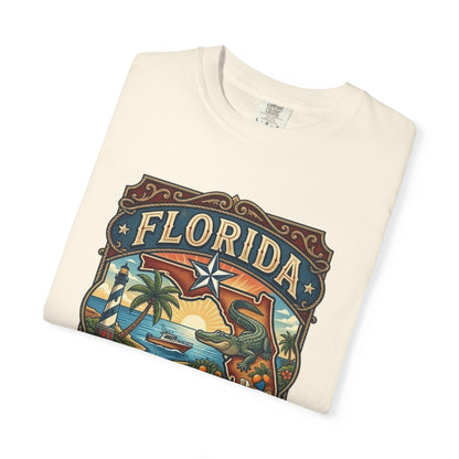 Florida State Outline Tee — 'State of Florida' with Crocodile Graphic