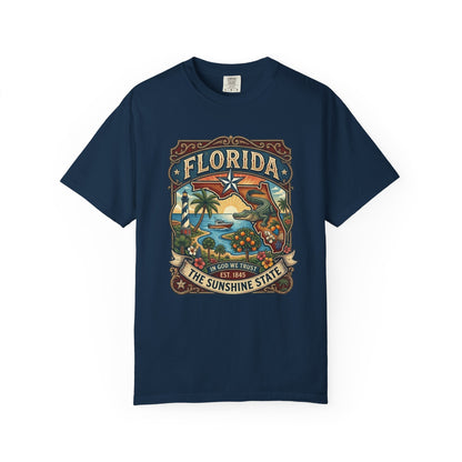 Florida State Outline Tee — 'State of Florida' with Crocodile Graphic