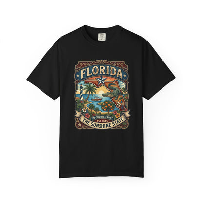 Florida State Outline Tee — 'State of Florida' with Crocodile Graphic