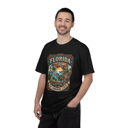 Florida State Outline Tee — 'State of Florida' with Crocodile Graphic