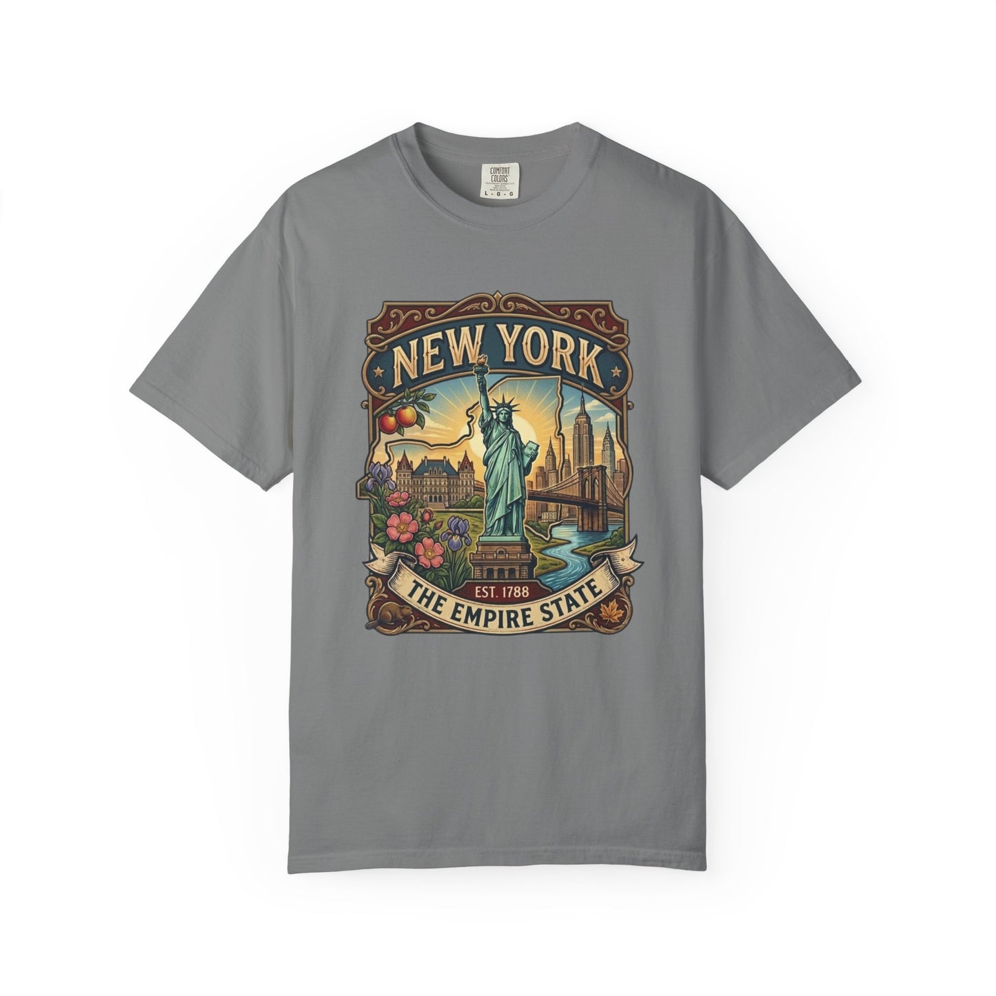 New York Skyline Tee with Statue of Liberty — NYC Empire State T-shirt