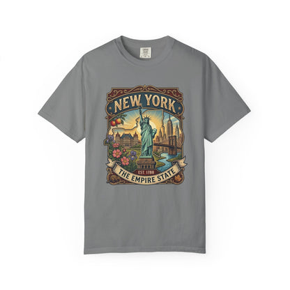 New York Skyline Tee with Statue of Liberty — NYC Empire State T-shirt