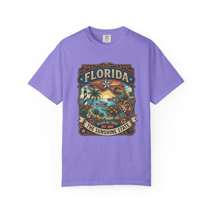 Florida State Outline Tee — 'State of Florida' with Crocodile Graphic