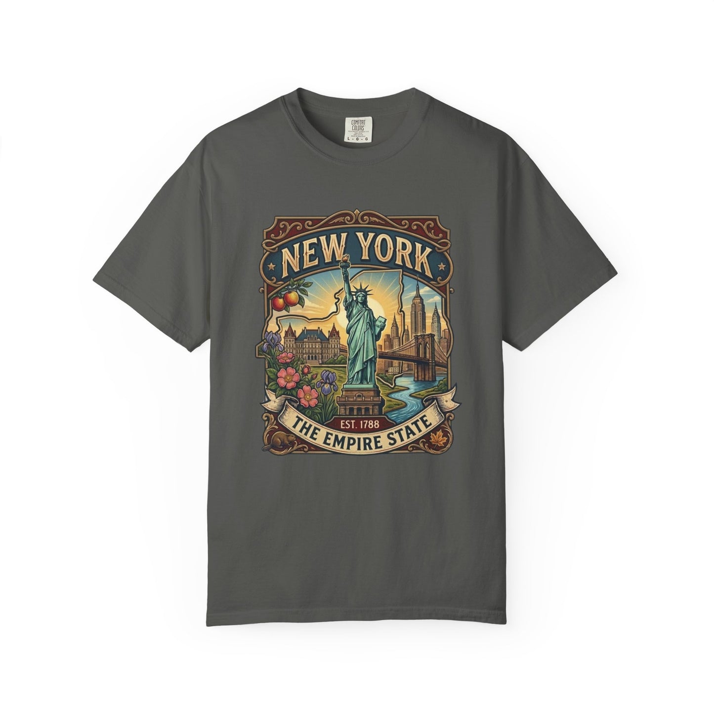 New York Skyline Tee with Statue of Liberty — NYC Empire State T-shirt