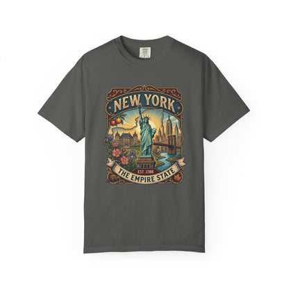 New York Skyline Tee with Statue of Liberty — NYC Empire State T-shirt