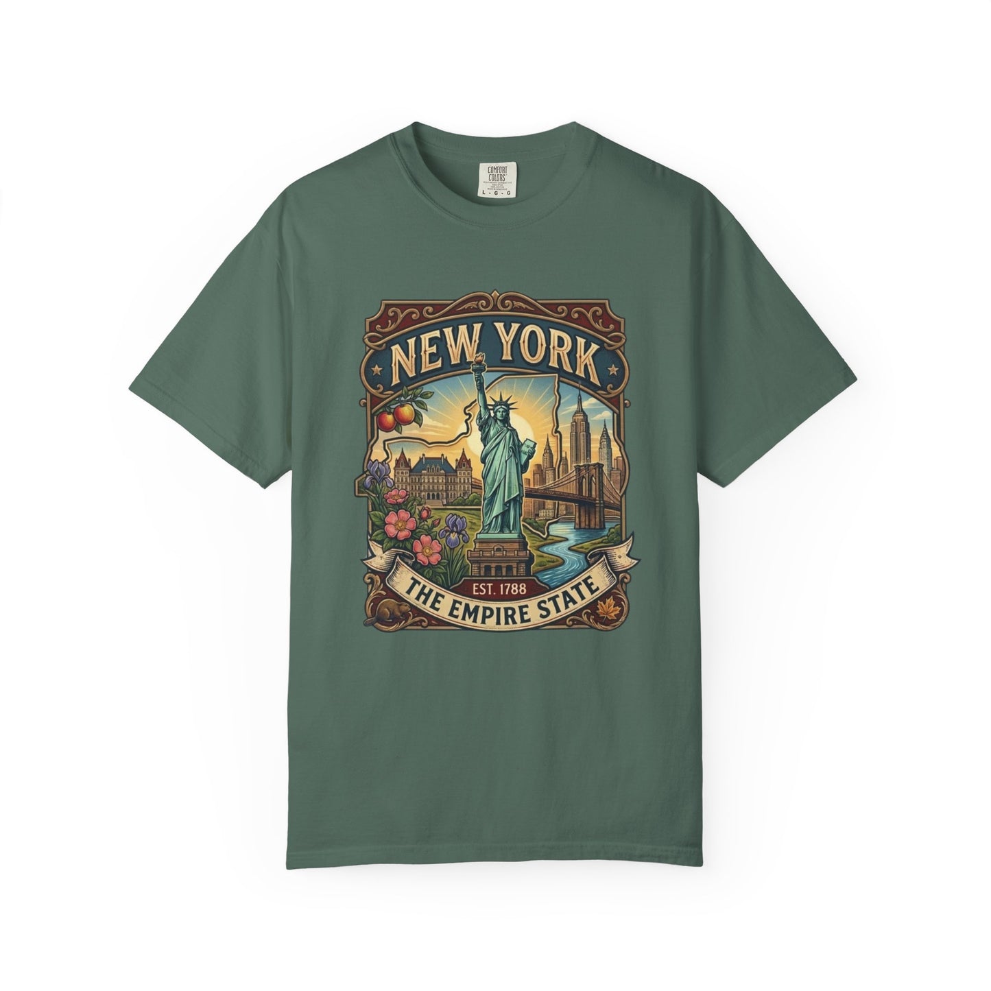 New York Skyline Tee with Statue of Liberty — NYC Empire State T-shirt