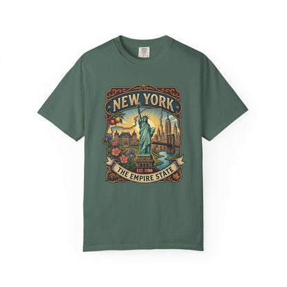 New York Skyline Tee with Statue of Liberty — NYC Empire State T-shirt
