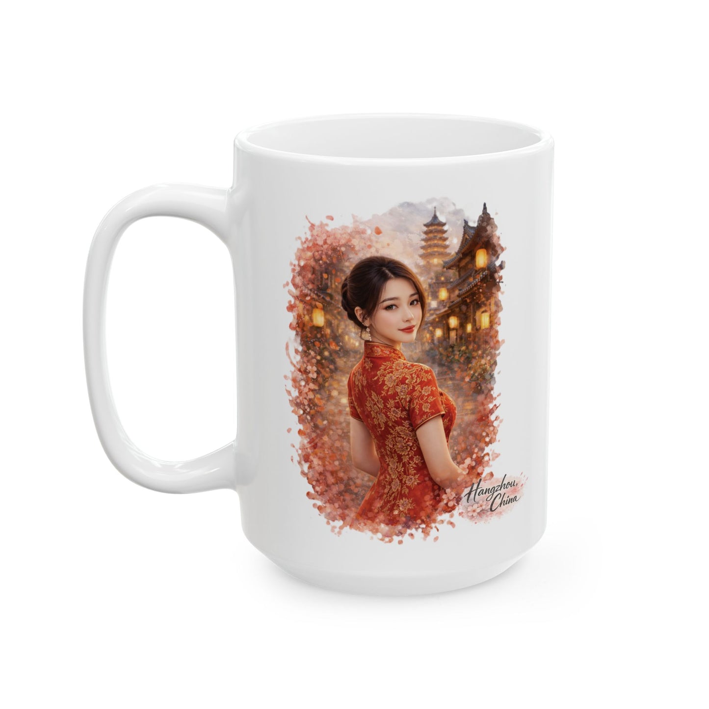 Chinese Girl in Hangzhou Ceramic Mug | Asian City Collection, 11oz or 15oz