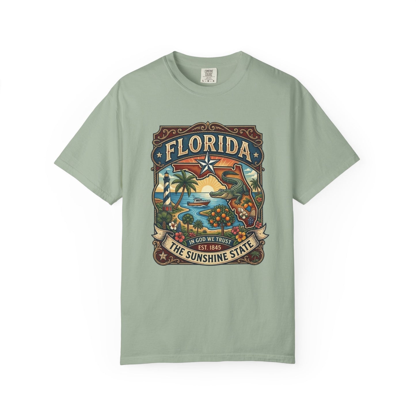 Florida State Outline Tee — 'State of Florida' with Crocodile Graphic