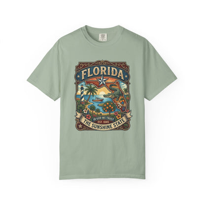 Florida State Outline Tee — 'State of Florida' with Crocodile Graphic