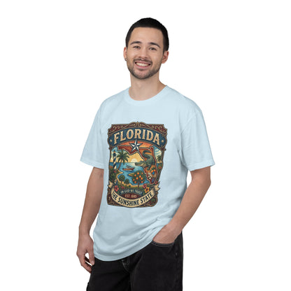 Florida State Outline Tee — 'State of Florida' with Crocodile Graphic