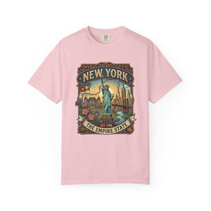New York Skyline Tee with Statue of Liberty — NYC Empire State T-shirt