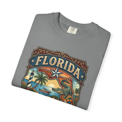 Florida State Outline Tee — 'State of Florida' with Crocodile Graphic