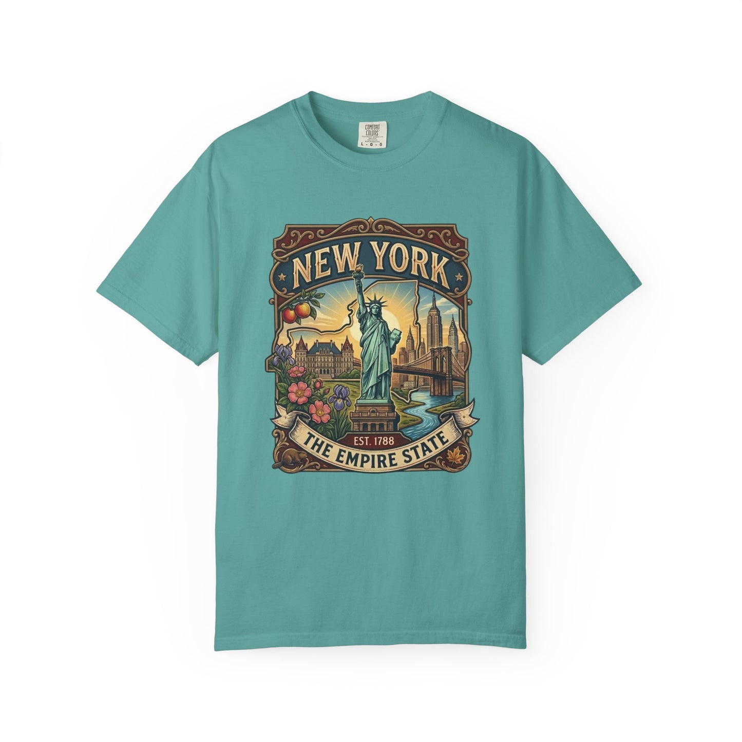 New York Skyline Tee with Statue of Liberty — NYC Empire State T-shirt