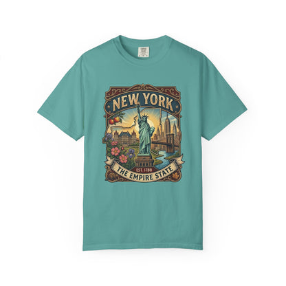 New York Skyline Tee with Statue of Liberty — NYC Empire State T-shirt