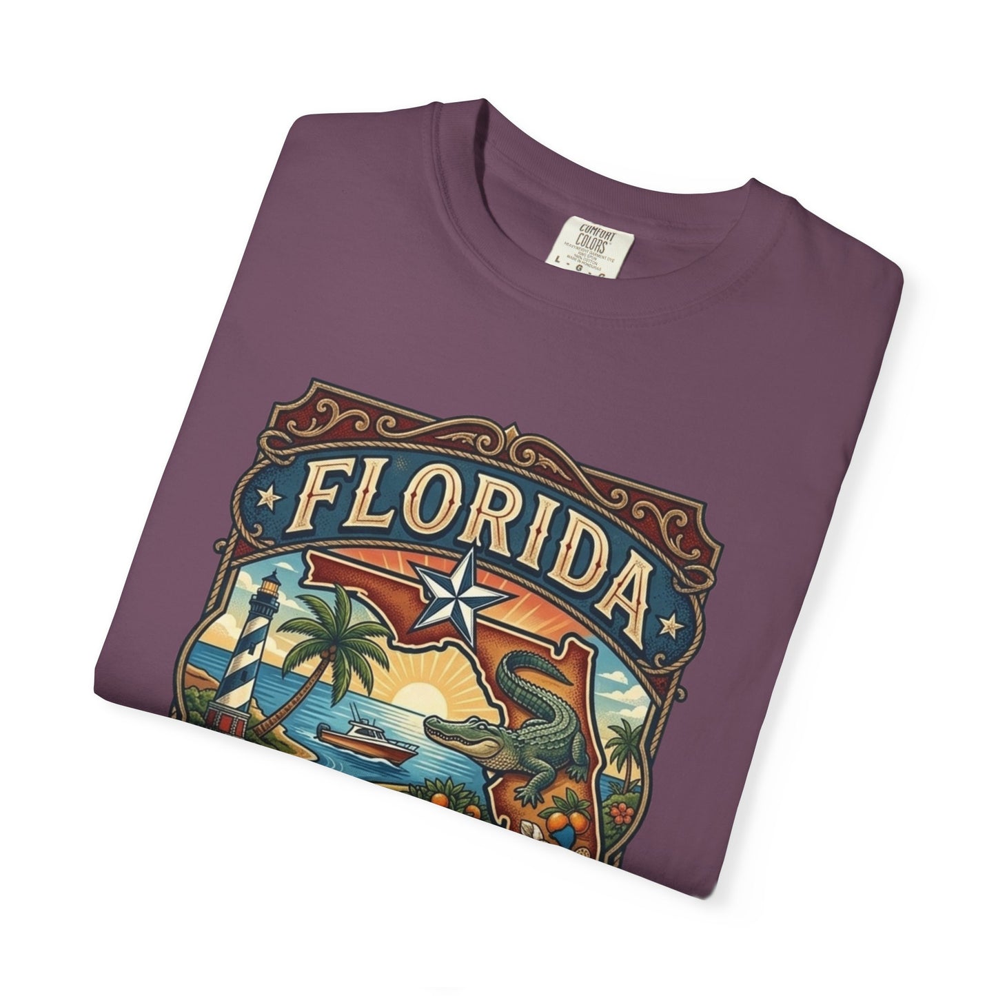 Florida State Outline Tee — 'State of Florida' with Crocodile Graphic