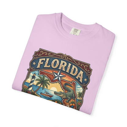 Florida State Outline Tee — 'State of Florida' with Crocodile Graphic