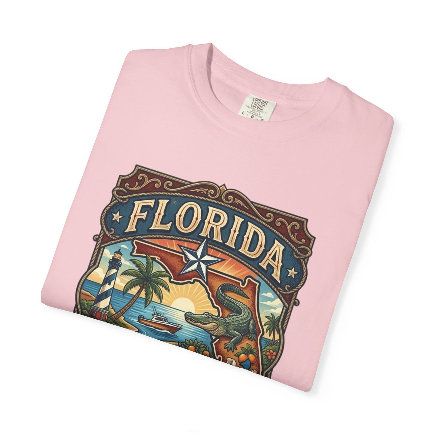 Florida State Outline Tee — 'State of Florida' with Crocodile Graphic
