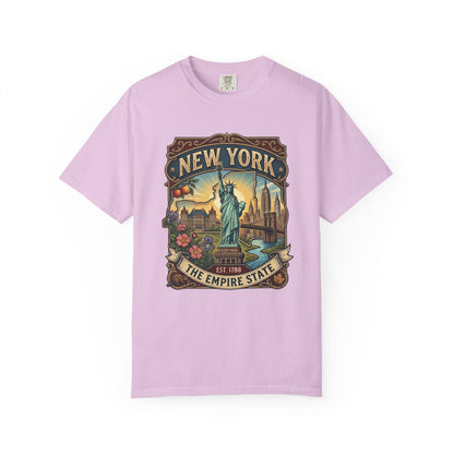 New York Skyline Tee with Statue of Liberty — NYC Empire State T-shirt