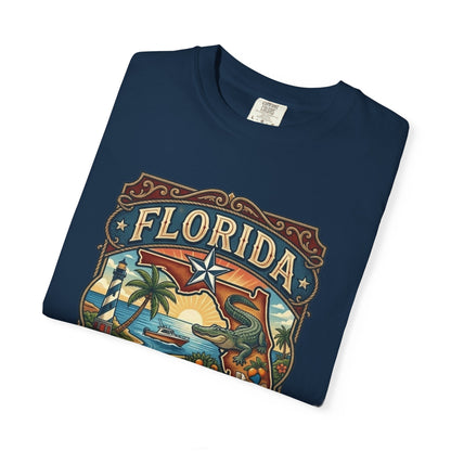 Florida State Outline Tee — 'State of Florida' with Crocodile Graphic