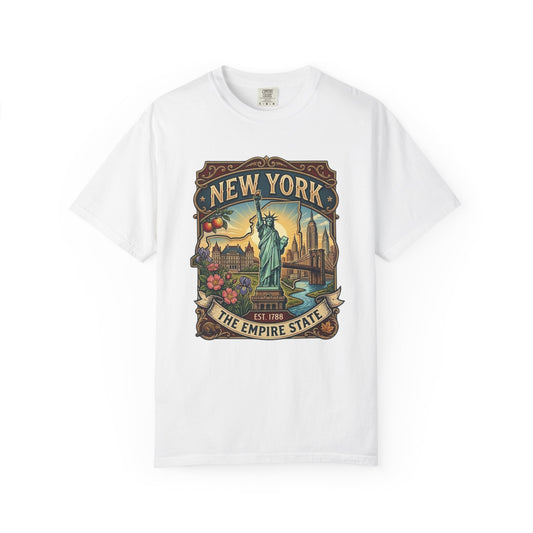 New York Skyline Tee with Statue of Liberty — NYC Empire State T-shirt
