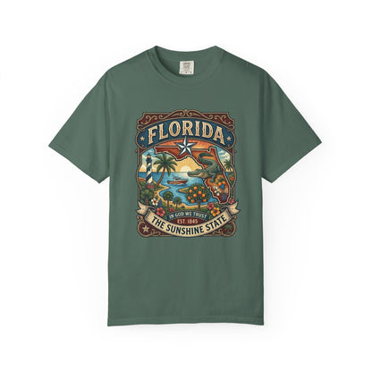 Florida State Outline Tee — 'State of Florida' with Crocodile Graphic