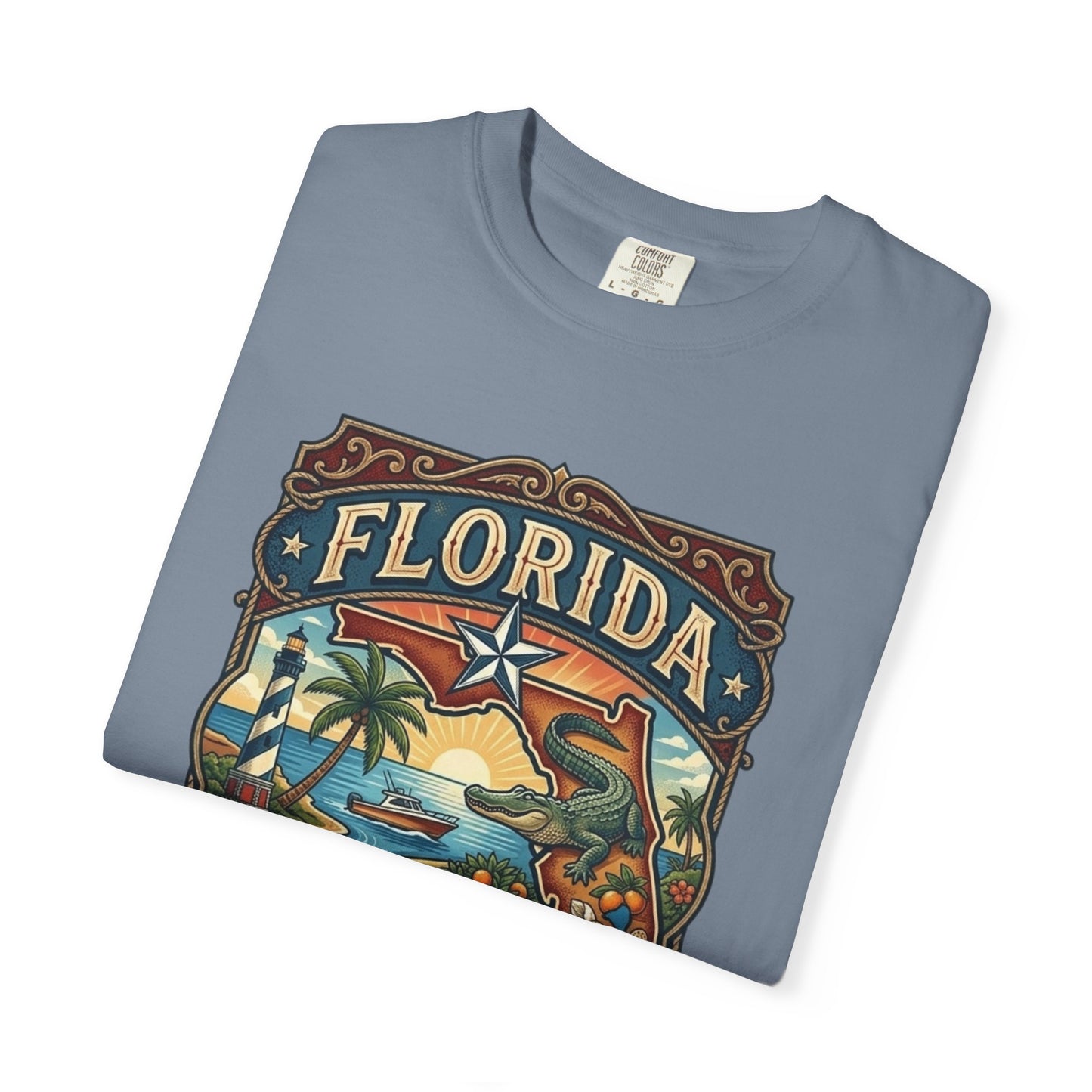 Florida State Outline Tee — 'State of Florida' with Crocodile Graphic