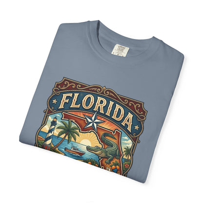 Florida State Outline Tee — 'State of Florida' with Crocodile Graphic