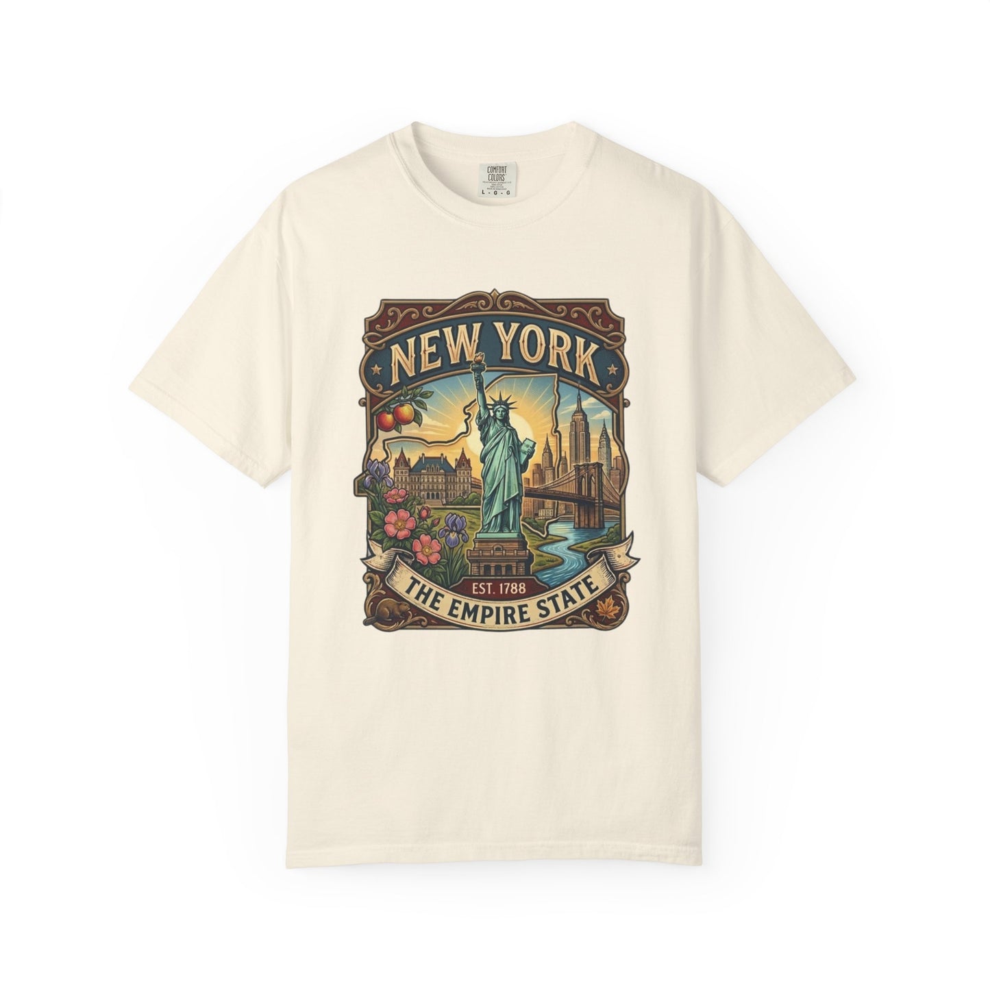 New York Skyline Tee with Statue of Liberty — NYC Empire State T-shirt