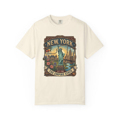 New York Skyline Tee with Statue of Liberty — NYC Empire State T-shirt