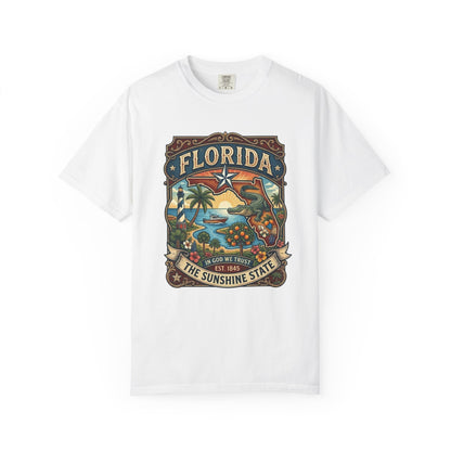 Florida State Outline Tee — 'State of Florida' with Crocodile Graphic