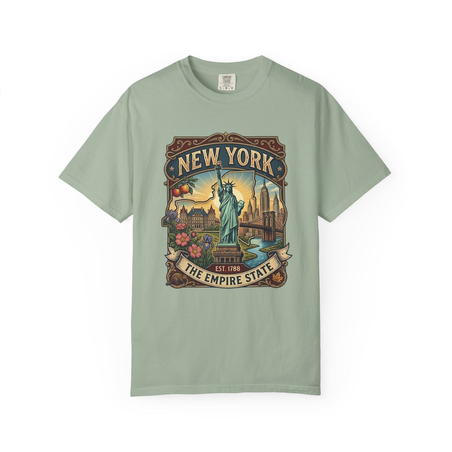 New York Skyline Tee with Statue of Liberty — NYC Empire State T-shirt