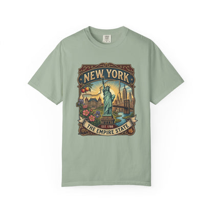 New York Skyline Tee with Statue of Liberty — NYC Empire State T-shirt