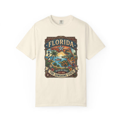 Florida State Outline Tee — 'State of Florida' with Crocodile Graphic