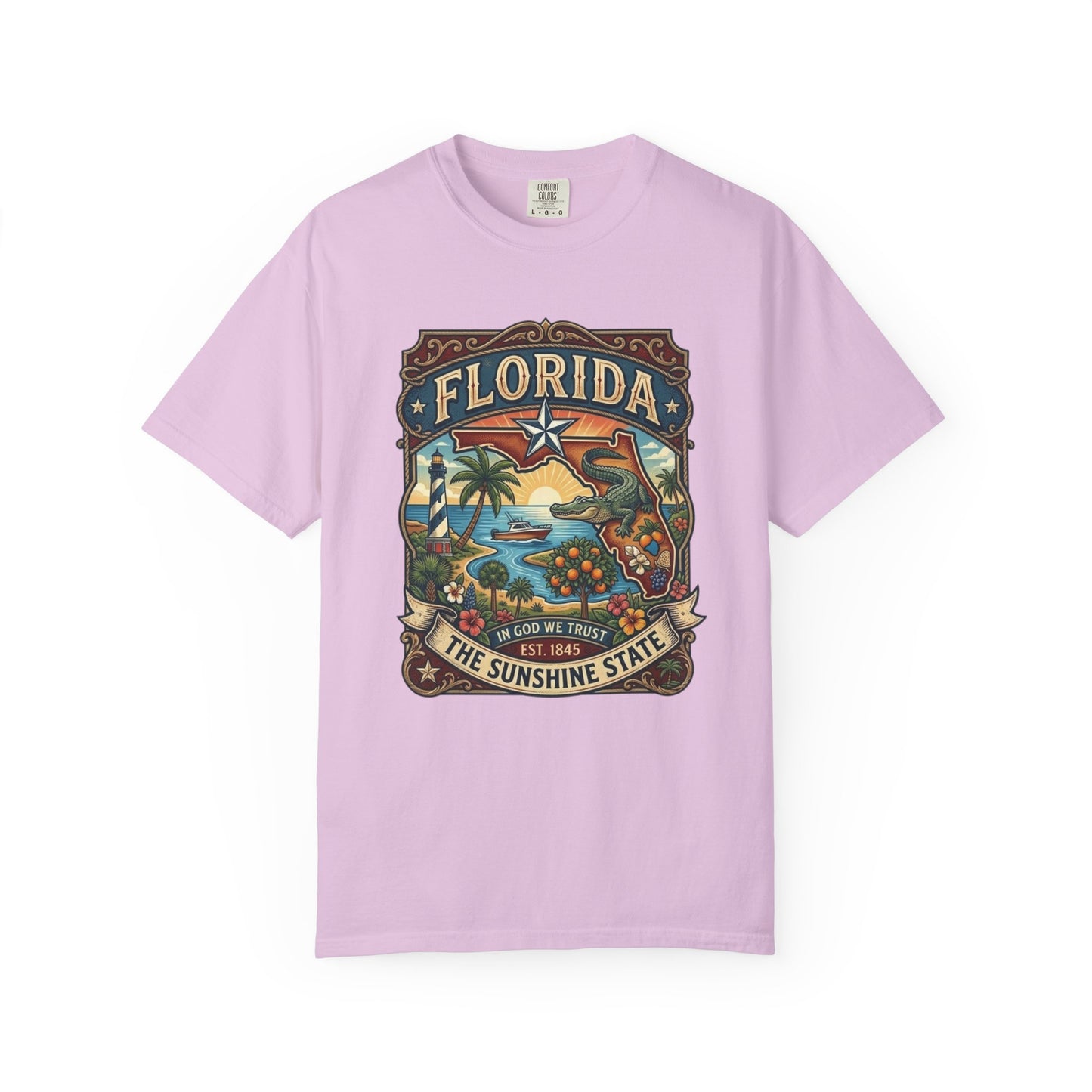 Florida State Outline Tee — 'State of Florida' with Crocodile Graphic