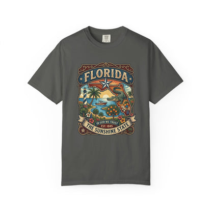 Florida State Outline Tee — 'State of Florida' with Crocodile Graphic