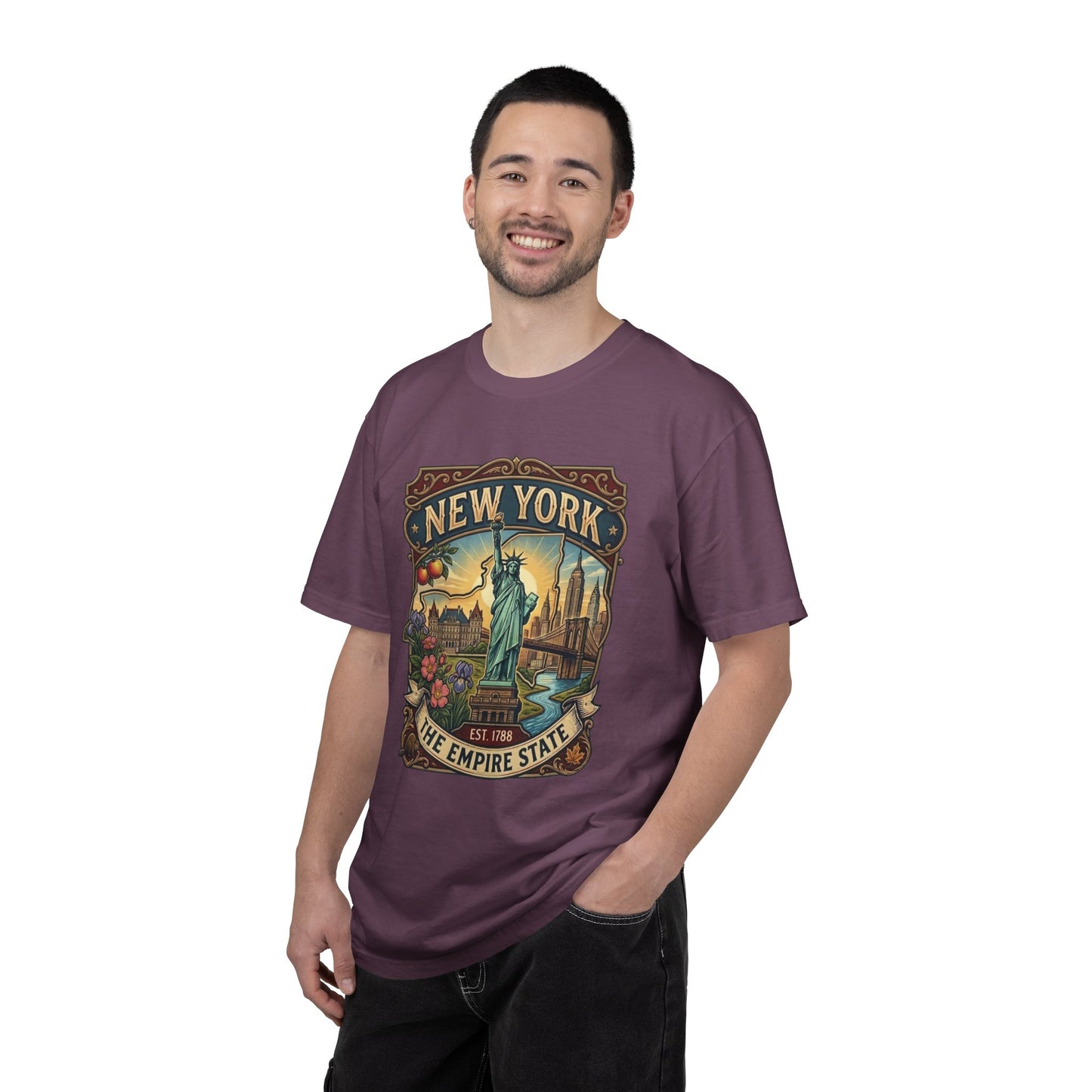 New York Skyline Tee with Statue of Liberty — NYC Empire State T-shirt