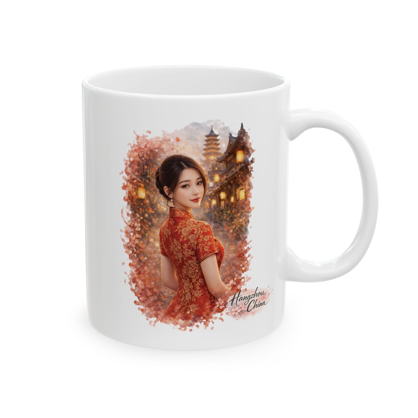 Chinese Girl in Hangzhou Ceramic Mug | Asian City Collection, 11oz or 15oz