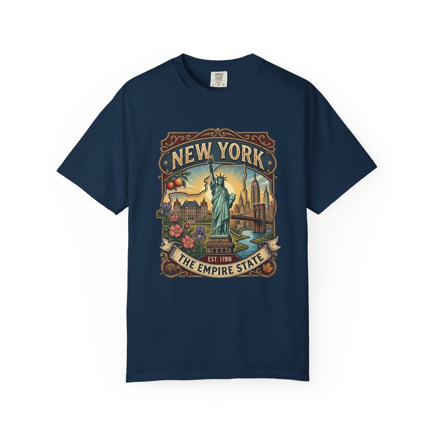 New York Skyline Tee with Statue of Liberty — NYC Empire State T-shirt