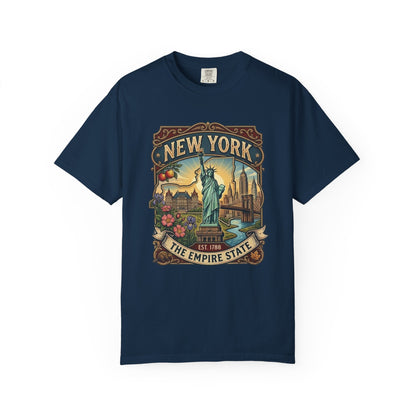 New York Skyline Tee with Statue of Liberty — NYC Empire State T-shirt