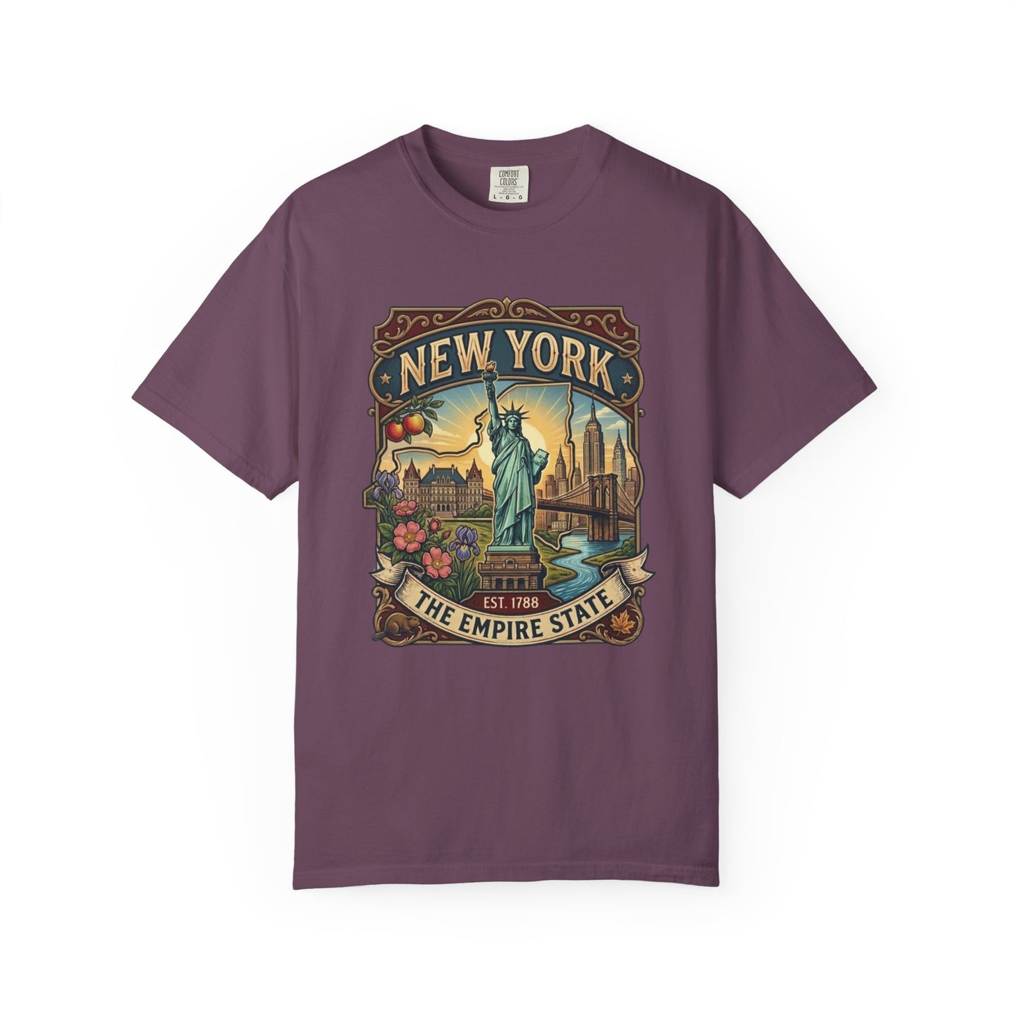 New York Skyline Tee with Statue of Liberty — NYC Empire State T-shirt