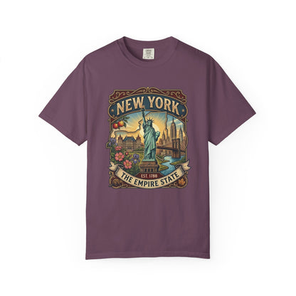 New York Skyline Tee with Statue of Liberty — NYC Empire State T-shirt