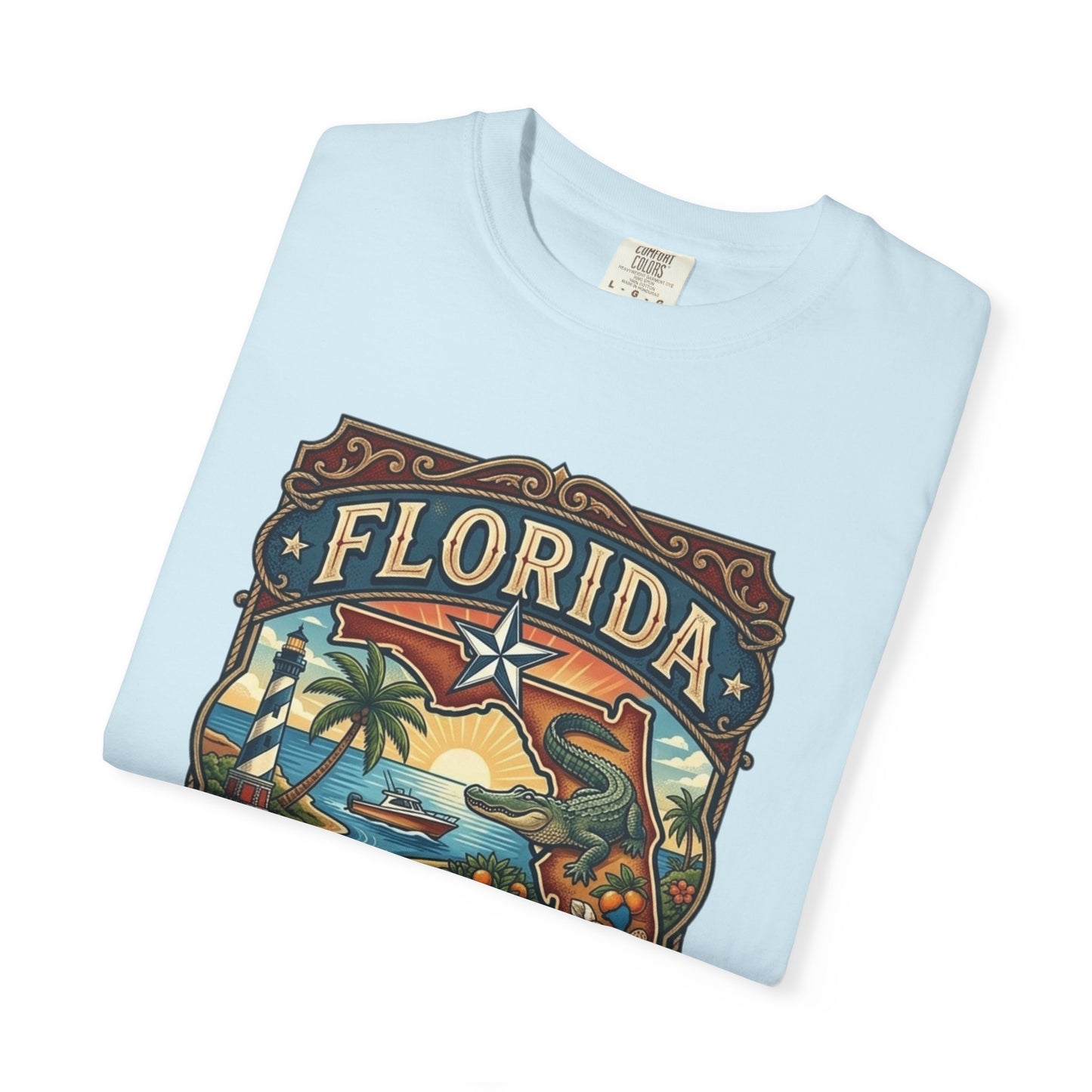 Florida State Outline Tee — 'State of Florida' with Crocodile Graphic