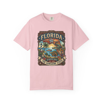 Florida State Outline Tee — 'State of Florida' with Crocodile Graphic