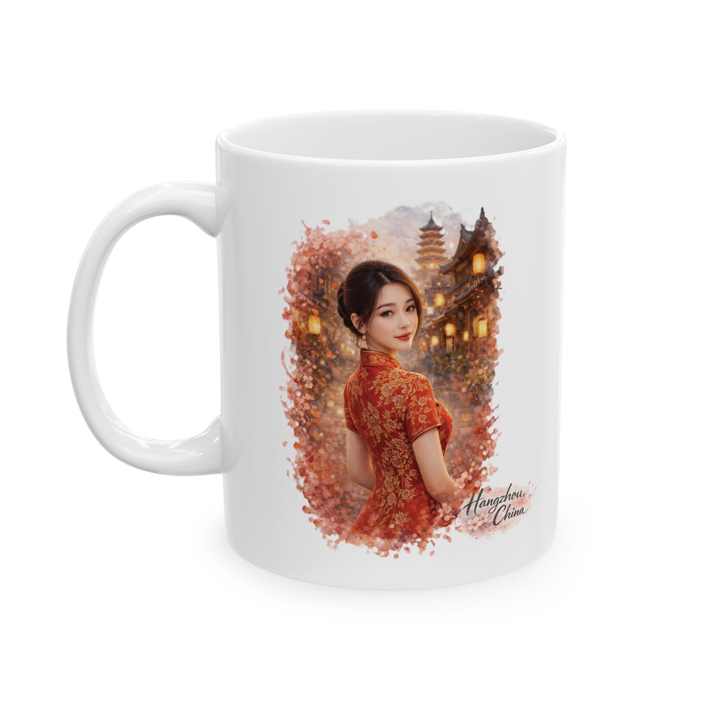 Chinese Girl in Hangzhou Ceramic Mug | Asian City Collection, 11oz or 15oz