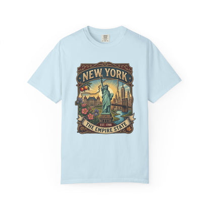 New York Skyline Tee with Statue of Liberty — NYC Empire State T-shirt