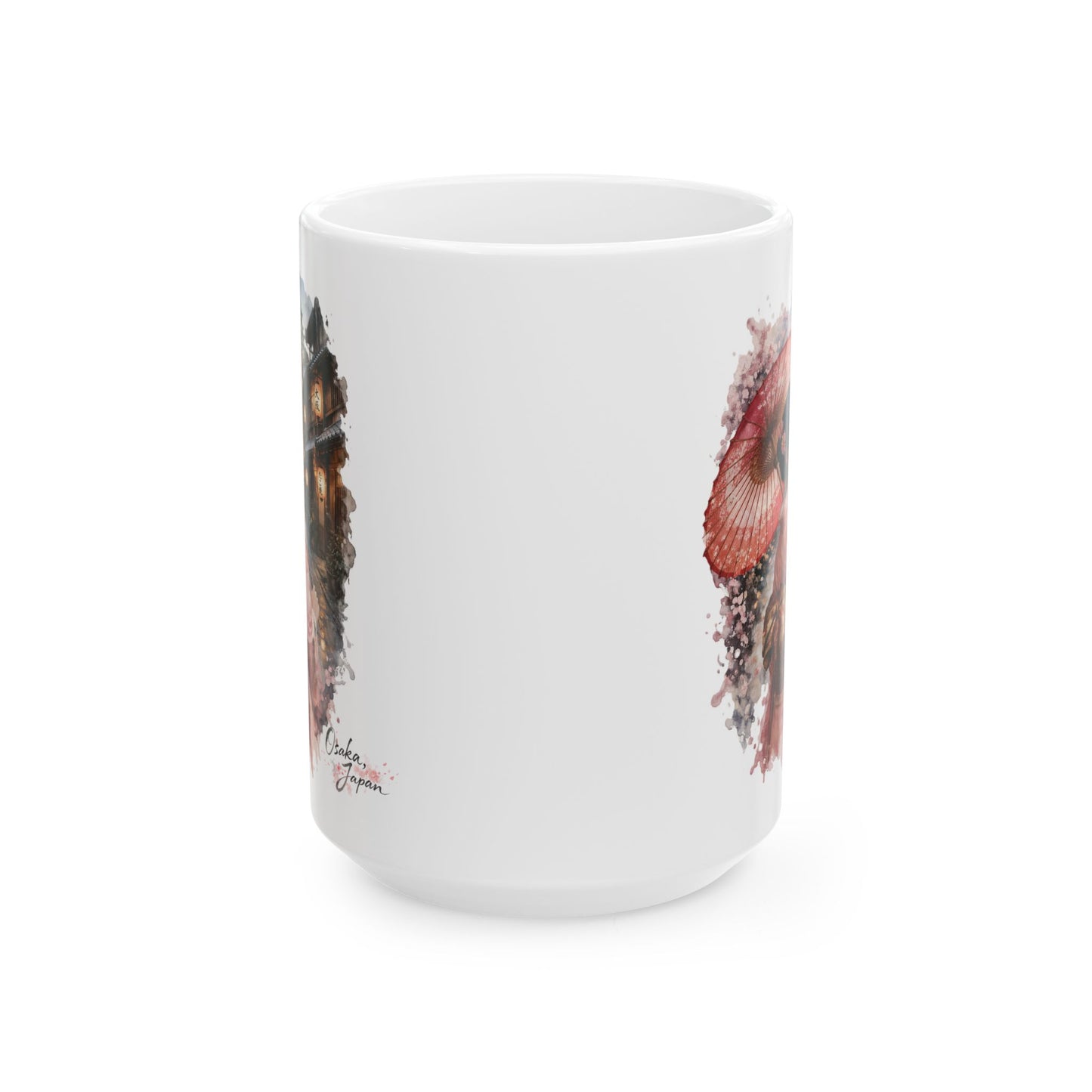 Osaka Japan Ceramic Mug — Japanese Girl in Kimono with Umbrella