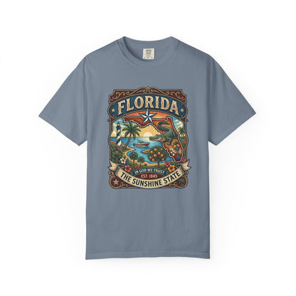 Florida State Outline Tee — 'State of Florida' with Crocodile Graphic
